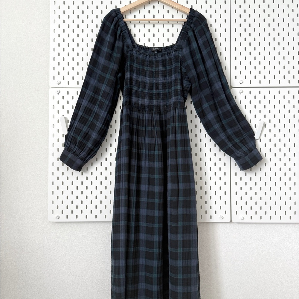 Madewell Plaid Long Sleeve Maxi Dress